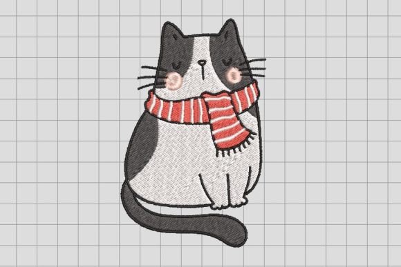 Cat with Christmas Scarf Embroidery File Review