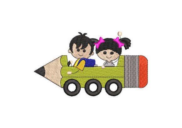 Children in Pencil Car Embroidery Design Review